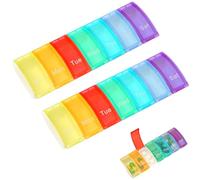 JUGUTA 2 Pezzi Portapillole Settimanale A 7 Scomparti, Multicolore, Stampa In Inglese, Bpa Free, Organizer Giornaliero Dispenser Pastiglie Settimanale