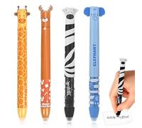 Juguta 4 Pezzi Penne Gel Cancellabili,con inchiostro gel cancellabile, 0.5mm Cute Cancellabili Cartoon Penna A Sfera Cancellabile per Ufficio,Scuola,Studenti,Bambini