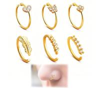 Juguta 6 Pezzi Piercing Naso, Finto Piercing Falso, Anello Naso C Forma, Decorazione Naso,Setto Anello Labbro, Regalo Donna, Orecchio Pancia Falso Corpo Gioielli, per Donne Uomini,Anello Naso