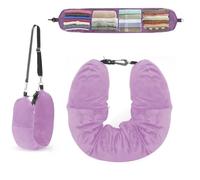 JUGUTA Cuscino Da Viaggio Riempibile, Cuscino Viaggio Con La Benda, Cuscino Cervicale Imbottito Con Vestiti, Multifunzionale A Forma Di U Collo Da Viaggio Per Viaggiare In Auto O In Aereo(Viola)