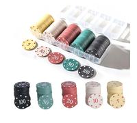 JUGUTA Fiches Poker 100 Pezzi Con Scatola, Set Da Chips Poker, Set Di Gettoni Da Poker Per Feste Per Serate Di Gioco, 5 Colori Chip Da Casinò Per Poker