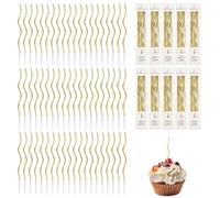JUGUTA Metallico Candeline, 60 Pz Torta Compleanno Ondulate Sottile Candele Con Supporti, Candele Compleanno Candeline Torta Decorazioni Per Feste, Accessori Per Feste(Dorato)