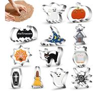 JUGUTA Set 12 Formine per Biscotti Halloween - Stampini in Acciaio Inox per Dolci e Decorazioni - Ideali per Feste, Torte e Cioccolato - Design Spaventosi e Dettagliati