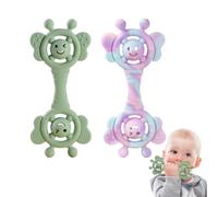 JUGUTA Set Di 2 Palline Sensoriali Con Sonaglio, In Silicone, Senza Bpa, Giocattolo Montessori, Sonaglio Per Bambini, Gengive Doloranti Per Stimolare E Massaggiare (Rosa, Verde)