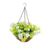 Jugutyeg Cesto Appeso Fiori Artificiali con Bouquet Ornamentale Fioriera Sospesa Materiale Seta E Ferro per Patio Portone Cortile Spazio Esterno Casa, Verde