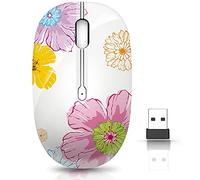 JUHOO Mouse wireless con nano ricevitore per PC, laptop, notebook, computer, MacBook, meno rumore, mouse ottico portatile portatile (fiore).