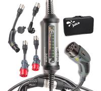 Juice Booster 2 Traveller Plus Set, Mobile Wallbox 22kW Senza Installazione, Caricabatterie Auto Elettrica con Cavo Ricarica Auto Elettrica Tipo 2, Include CEE 32/16 Rosso + EU Schuko + Tipo 2