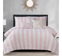 Juicy Couture Cabana Set di biancheria da letto reversibile a righe per letto queen size/matrimoniale, stampa a righe rosa/bianco, set da 6 pezzi, include 1 piumone da 228 x 228 cm, 3 cuscini