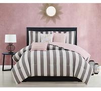 Juicy Couture - Comforter Set | Cabana Stripe Design | Twin Bedding | 5 Piece Set Includes 1 Comforter, 1 Sham and 3 Decorative Pillows | 100% Microfiber Polyester | Wrinkle Resistant | Grey/White