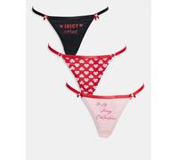 Juicy Couture - Confezione da 3 perizomi per San Valentino color rosa, nero e rosso a pois-Multicolore XS
