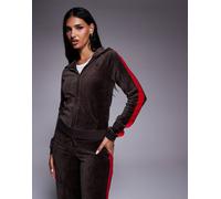 Juicy Couture - Felpa con cappuccio marrone e rossa con riga laterale e zip in coordinato-Multicolore L