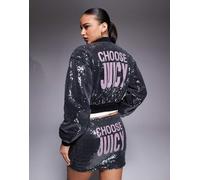 Juicy Couture - Giacca bomber nera in paillettes con zip e logo-Nero M