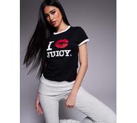 Juicy Couture - I Kiss JC - T-shirt aderente nera con profili a contrasto-Nero 2XS