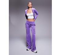Juicy Couture - Joggers a vita bassa in velour viola con decorazione tono su tono in coordinato S