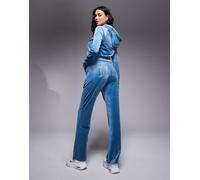 Juicy Couture - Joggers in velour blu con logo in strass in coordinato 2XS