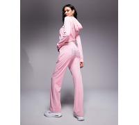 Juicy Couture - Joggers in velour rosa con logo in strass in coordinato M