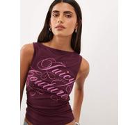 Juicy Couture Mia top con logo script Rebelle e scollo a barchetta color wine-Rosso XS