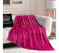 Juicy Couture, plaid per divano, 127 cm x 178 cm, motivo Crown Royal, morbido e accogliente, coperta decorativa per divani, poltrone e letti, fucsia