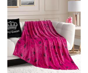 Juicy Couture, plaid per divano, 127 cm x 178 cm, motivo Crown Royal, morbido e accogliente, coperta decorativa per divani, poltrone e letti, fucsia