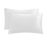 Juicy Couture - Set di 2 federe effetto raso per capelli e pelle, bianco puro, queen size, federe rinfrescanti in raso setoso con chiusura a busta