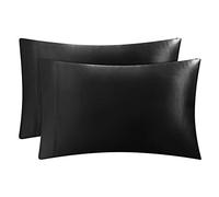 Juicy Couture - Set di 2 federe effetto raso per capelli e pelle, nero, queen size, federe rinfrescanti in raso setoso con chiusura a busta