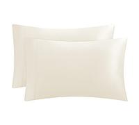 Juicy Couture Set di 2 federe in raso per capelli e pelle, color avorio, king size, con chiusura a busta, rinfrescanti