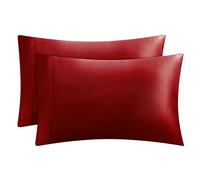 Juicy Couture, Set di 2 federe in raso per capelli e pelle, colore rosso, dimensioni standard, rinfrescanti, con chiusura a busta