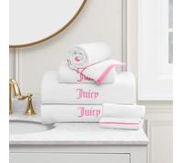 Juicy Couture Set di 6 asciugamani da bagno in 100% cotone con bordo fosforescente, bianco/rosa acceso