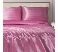 Juicy Couture Set di lenzuola damascate satinate setose - biancheria da letto rosa - lenzuola lisce a righe - Queen