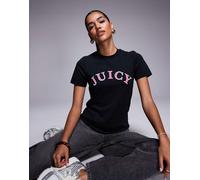 Juicy Couture - T-shirt nera vestibilità girlfriend con logo stile college-Nero XS