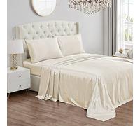 Juicy Couture Twin Size Satin Bed Sheet Set, Deep Pocket Silky Twin Sheet Set with 1 Fitted Sheet, 1 Flat Sheet and 1 Pillow Case, Wrinkle Resistant and Anti Pilling Bed Sheets - Ivory