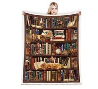 Juirnost Coperta da lettura per amanti dei libri, regali letterari da donna, bibliotecario e topo di biblioteca, morbida coperta a tema gatto, 127 x 152,4 cm