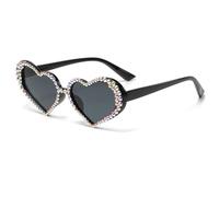JUJNTNT Occhiali da sole a forma di cuore con diamanti per donna, di lusso, con montatura piccola e strass lucidi, UV400 (nero-nero)
