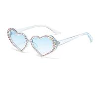JUJNTNT Occhiali da sole a forma di cuore con diamanti per donna, di lusso, con montatura piccola e strass lucidi, UV400 (blu-blu)