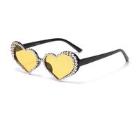 JUJNTNT Occhiali da sole a forma di cuore con diamanti per donna, di lusso, con montatura piccola e strass lucidi, UV400 (nero-giallo)