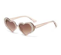 JUJNTNT Occhiali da sole a forma di cuore con diamanti per donna, di lusso, con strass lucidi, montatura piccola, UV400 (marrone-marrone).