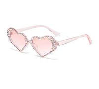 JUJNTNT Occhiali da sole a forma di cuore con diamanti per donna, di lusso, con strass lucidi, montatura piccola, UV400 (rosa-rosa)