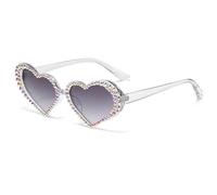 JUJNTNT Occhiali da sole a forma di cuore con diamanti per donna, di lusso, con strass lucidi, montatura piccola, UV400 (grigio-grigio)