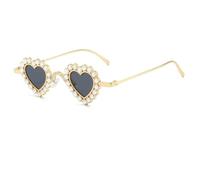 JUJNTNT Occhiali da sole a forma di cuore con montatura piccola in diamanti per donna, montatura in metallo sfumato, strass di lusso (oro-nero)