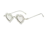 JUJNTNT Occhiali da sole a forma di cuore con montatura piccola in diamanti per donna, montatura in metallo sfumato, strass di lusso (argento-argento chiaro)