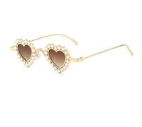 JUJNTNT Occhiali da sole a forma di cuore con montatura piccola in diamanti per donna, montatura in metallo sfumato, strass di lusso (oro-marrone)