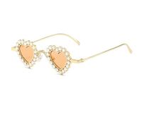 JUJNTNT Occhiali da sole a forma di cuore con montatura piccola in diamanti per donna, montatura in metallo sfumato, strass di lusso (oro-marrone chiaro)