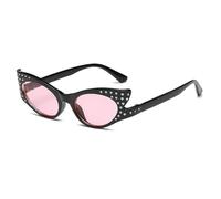 JUJNTNT Occhiali da sole a forma di occhio di gatto con diamanti, da donna, con strass, vintage, montatura piccola, UV400 (nero-rosa)