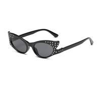 JUJNTNT Occhiali da sole a forma di occhio di gatto con diamanti, da donna, con strass, vintage, montatura piccola, UV400 (nero-nero)