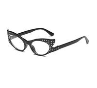 JUJNTNT Occhiali da sole a forma di occhio di gatto con diamanti, da donna, con strass, vintage, montatura piccola, UV400 (nero-trasparente)
