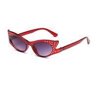JUJNTNT Occhiali da sole a forma di occhio di gatto con diamanti, da donna, con strass, vintage, montatura piccola, UV400 (rosso vino-grigio)