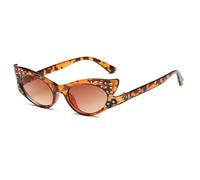 JUJNTNT Occhiali da sole a forma di occhio di gatto con diamanti, da donna, con strass, vintage, montatura piccola, UV400 (marrone leopardato)