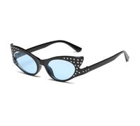 JUJNTNT Occhiali da sole a forma di occhio di gatto con diamanti, da donna, con strass, vintage, montatura piccola, UV400 (nero-blu)