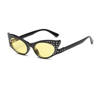 JUJNTNT Occhiali da sole a forma di occhio di gatto con diamanti, per donna, con strass, vintage, montatura piccola, UV400 (nero-giallo)