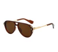 JUJNTNT Occhiali da sole di lusso da donna con doppi ponti retrò, alla moda, rivetti, occhiali da sole da uomo, UV400, di tendenza, per sport all'aria aperta (tè marrone)